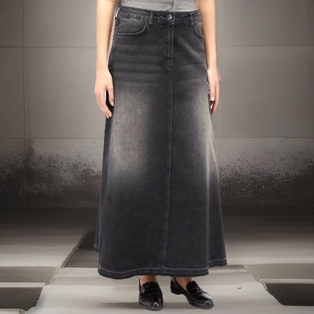 ANSON TIBI Skirt Medium Faded Black Stretch Brushed Corduroy High Slit Maxi